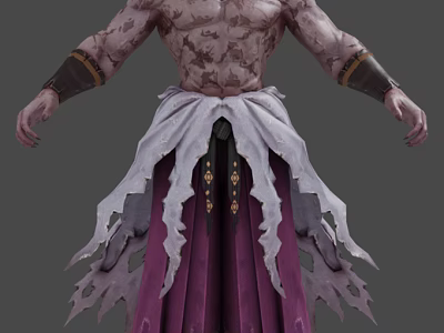 Game and Movie Character With Shirtless Torso Tattered Skin Texture Arm Cuffs Purple Skirt 3d model
