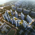 Aerial Planning of Modern Residential Community With High Rise Buildings And Green Spaces