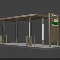 Bus Stop Road Facility With Shelter Roof White Columns And Information Board