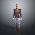Man With Blonde Hair Wearing Dark Jacket With Shoulder Accents Light Pants And Brown Boots
