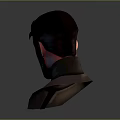 Realistic Man with Brown Hair Beard 3D Model Head in Light-Colored Outfit on Gray Background