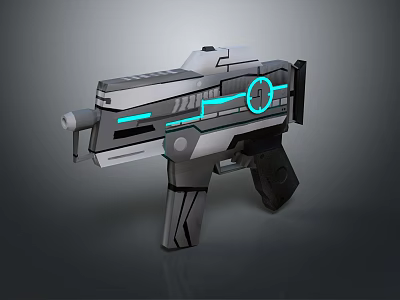Futuristic Sci Fi Gun Featuring Silver Gray Design Blue Neon Lights And Circular Glowing Symbol 3d model