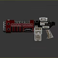 Futuristic Sci Fi Weapon With Red And Silver Body Glowing Orange Accents And Mechanical Structure