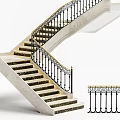 Elegant Modern Staircase With Marble Steps And Wrought Iron Railings