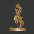 Golden Female Statue Featuring Flowing Hair And Scepter On Intricate Base
