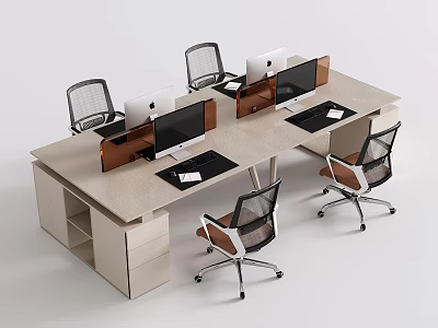 Modern Office Desk Setup With Multiple Workstations Computers And Ergonomic Chairs 3d model