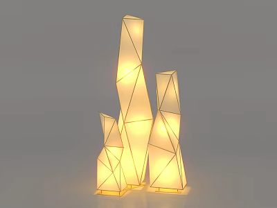 Set of Three Geometric Origami Inspired Table Lamps with Warm Light Unique Design Varying Heights 3d model