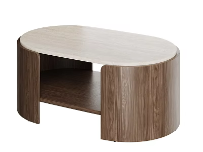 Modern Oval Coffee Table With Light Wood Top And Dark Wood Open Storage 3d model