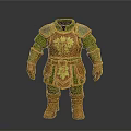 Fantasy Medieval Armor With Orange Green Leaf Pattern Chest Plate Arm Guards And Boots