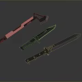 Tactical Weapons Set Including Axe Combat Knife And Machete With Black Metal Construction 3d model