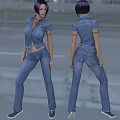 Woman in Stylish Denim Outfit with Short Sleeve Jacket and High Waist Jeans