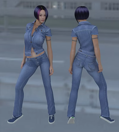 Woman in Stylish Denim Outfit with Short Sleeve Jacket and High Waist Jeans 3d model
