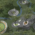 Tree Pits In Park Landscape Design With Curved Pathways And Circular Layout 3d model