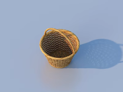 Woven Rattan Basket With Handle For Household Storage And Organizing 3d model
