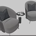 Gray Leisure Sofa Set with Black Geometric Pattern Pillows and Round Side Table 3d model