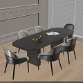 Elegant Modern Dining Table With Leather Chairs Fruit Bowl And Natural Light By Window