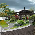 Traditional Chinese Courtyard Garden With Black Tiled Pavilions Stone Arch Bridge And Lotus Pond
