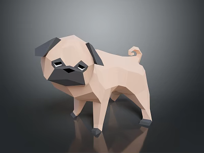 Low Poly Pug Model In Geometric Design Light Color With Black Ears And Dark Background 3d model