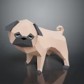 Low Poly Pug Model In Geometric Design Light Color With Black Ears And Dark Background