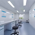 Modern Laboratory Interior With Bright Lighting White Lab Benches Swivel Stools And Wall Posters