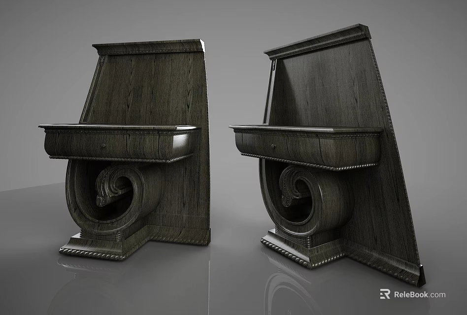 Dark Wooden Bedside Table With Vintage Carved Details And Spiral Base Design 3d model 