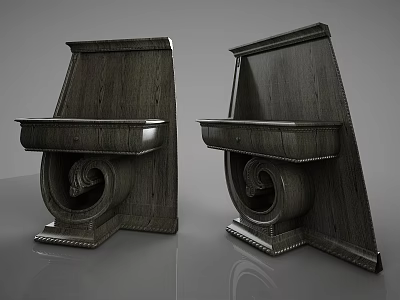 Dark Wooden Bedside Table With Vintage Carved Details And Spiral Base Design 3d model