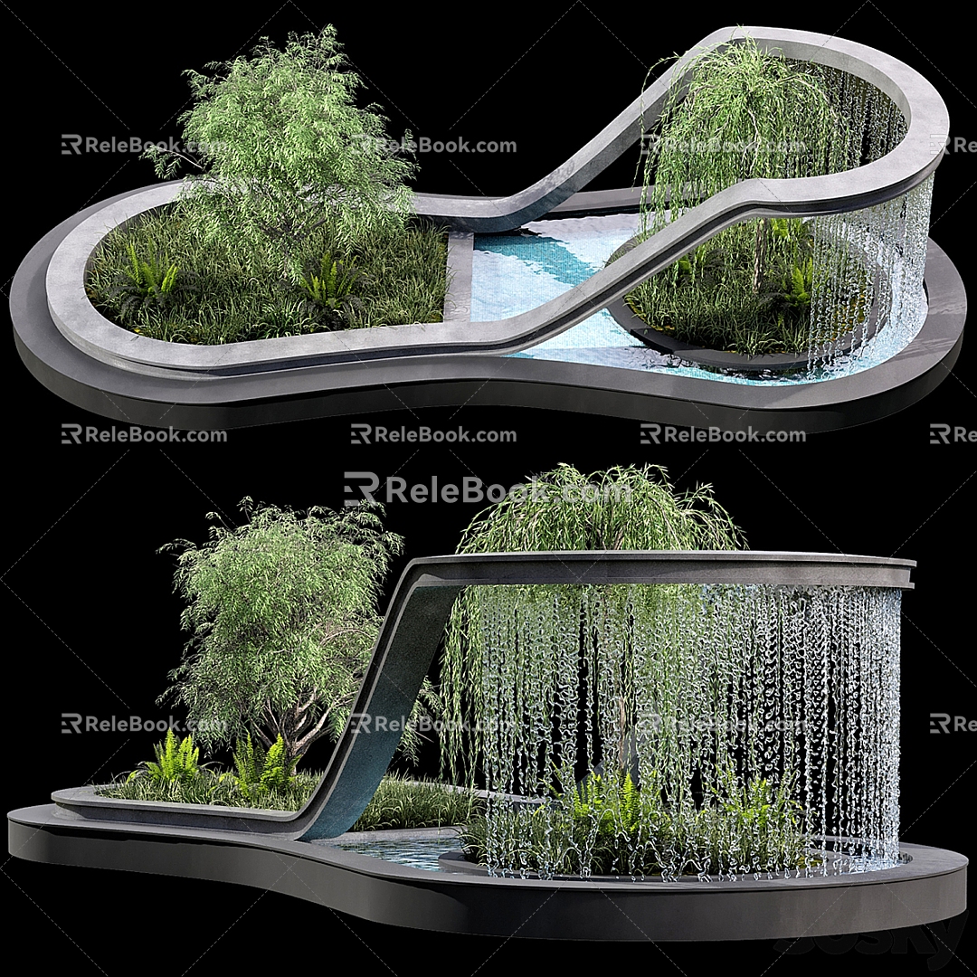 Courtyard fountain water feature sketch 3d model