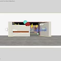 Modern Interior with White Sofa Beige Walls Red Decorative Strip Gray Flooring and Arched Partition