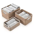 Woven Brown Storage Baskets With Handles And Grid Pattern For Home Organization 3d model