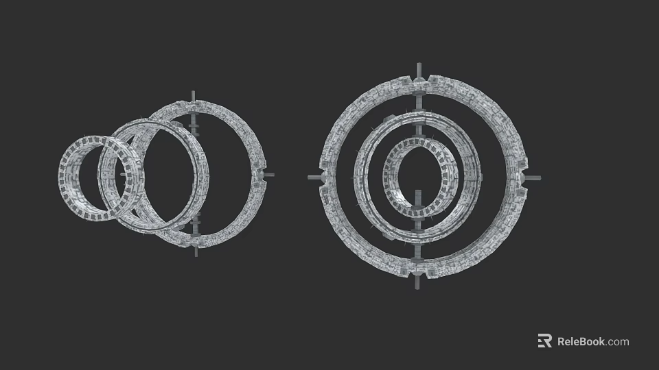 Mechanical Weapon Structure With Multiple Circular Rings And Metal Components 3d model