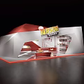 Modern Red And White Exhibition Booth Design With Display Shelves And Product