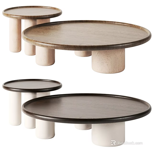Modern Round Coffee Tables With Wooden Tops And Cylindrical White Legs 3d model 