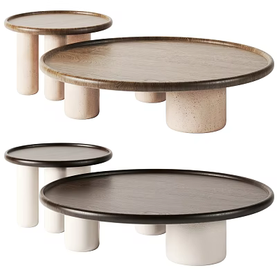 Modern Round Coffee Tables With Wooden Tops And Cylindrical White Legs 3d model