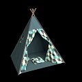 Patterned And Dark Green Teepee Tents With Window Designs Mats Inside For Kids Play