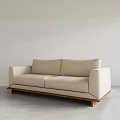 Minimalist Design Two Seater Sofa with Wooden Legs and Beige Upholstered Fabric
