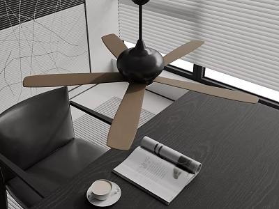 Ceiling Fan In Modern Interior With Desk Chair And Decor 3d model