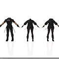 Men's Black Leather Outfit Displayed In Three Different Angles With Boots And Gloves