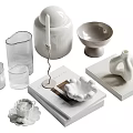 White Decorative Ornament Set With Ceramic Cups Plates Candle Holders Vases Bowls And Glassware