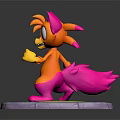 Cartoon Fox Like Creature Character With Vibrant Pink Orange Colors Standing On Circular Platform