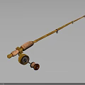 Wooden Fishing Rod With Reel And Silver Fish On Dark Grey Surface
