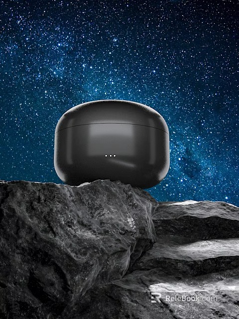 Modern Black Headphone Speaker Placed On Rocks Against Starry Night Sky 3d model 