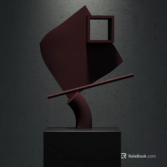 Modern Maroon Abstract Sculpture With Curved Shapes Geometric Elements And Black Base 3d model 