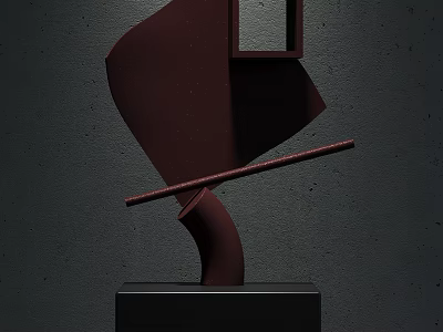 Modern Maroon Abstract Sculpture With Curved Shapes Geometric Elements And Black Base 3d model