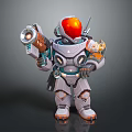 Mechanical Character With Red Dome Head Holding Gun Mechanical Structure Gray White Blue Orange Details