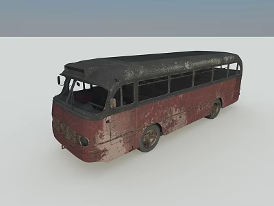 Old Rusty Red and Black Bus with Weathered Exterior and Vintage Design 3d model
