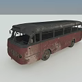 Old Rusty Red and Black Bus with Weathered Exterior and Vintage Design