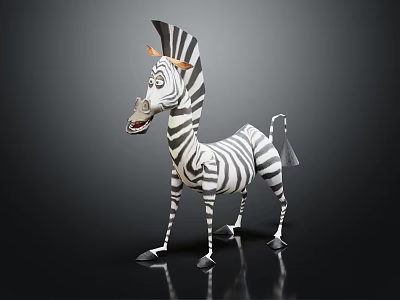Animated 3D Zebra Figure With Black White Stripes On Dark Background 3d model