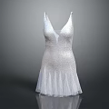 Elegant Women's White Sequined Spaghetti Strap V Neck Tulle Party Dress