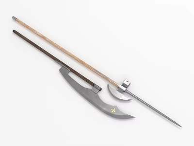 Ancient Traditional Long Handle Weapons With Metal Blades And Wooden Shafts 3d model