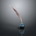 Classic Feather Pen Inserted In Blue Inkwell On Gray Background With Clear Reflection 3d model